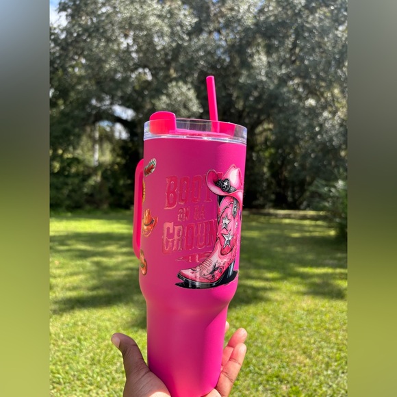 Other - Pink 40 oz Tumbler with Western Boot Design NWOT